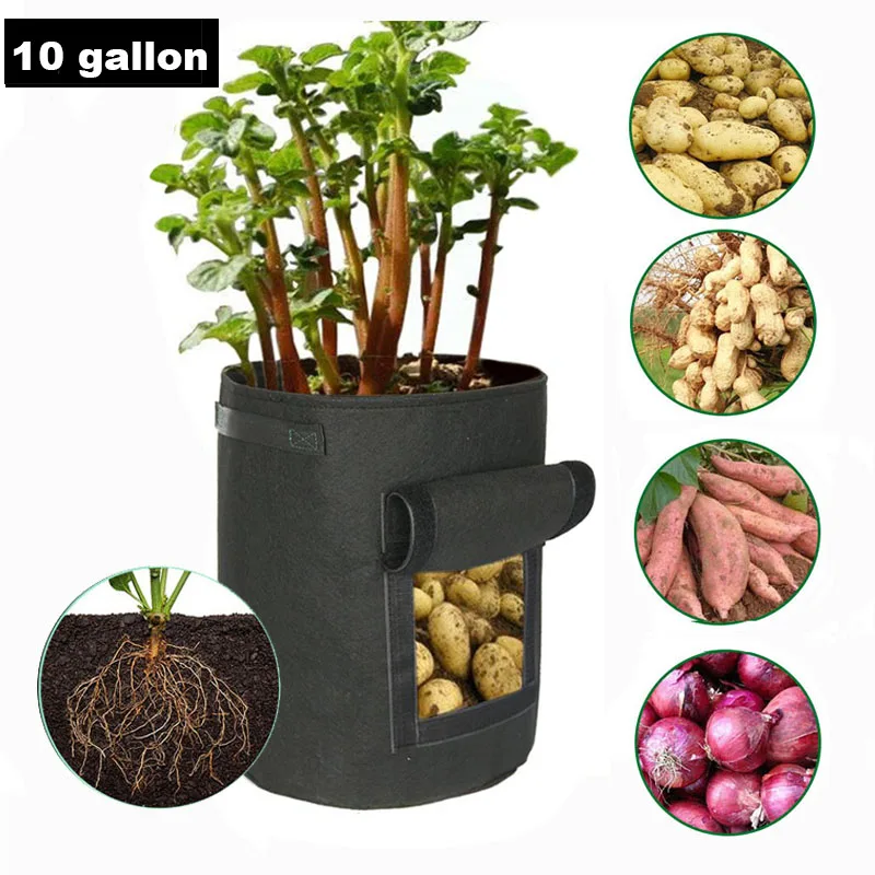 

10 Gallon Garden Grow Bags Flower Vegetable Aeration Planting Pot Container Fruit Plants Growing Planter Pouch With Handles a