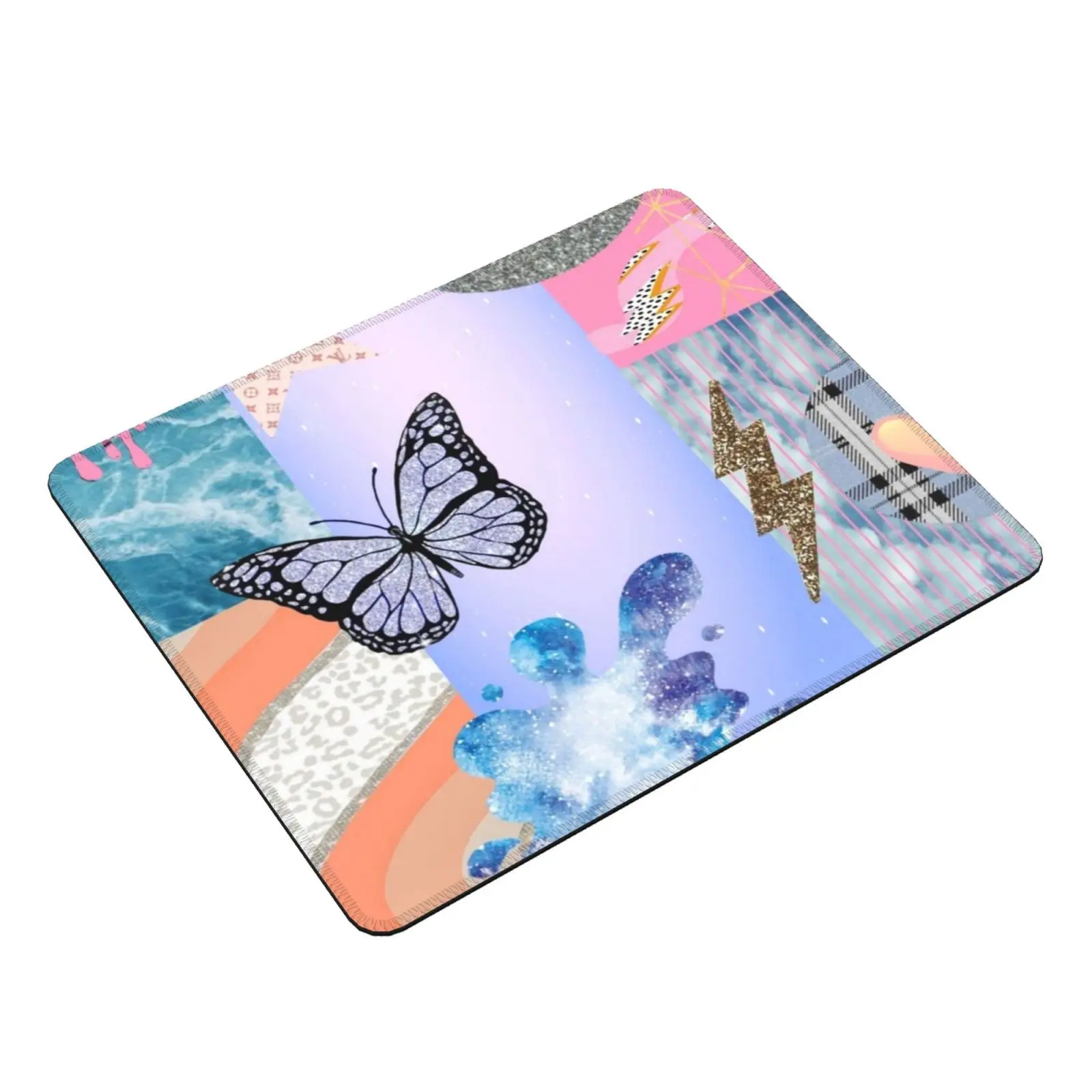 Collage Mouse Pad DIY Print Pink Trending Trendy Fashion Glitter Collage Cheetah Plaid Lightning Tongue