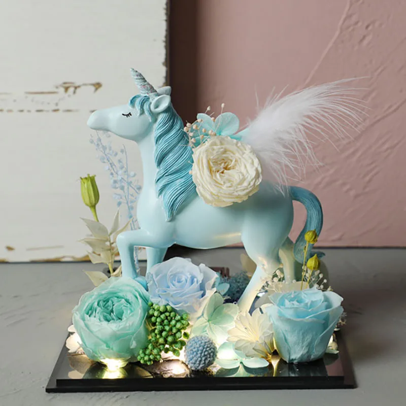 Nordic Home Decor Eternal Flower Unicorn Rose Wedding Decoration Artificial Dried Flowers Indoor Tabletop Ornaments Dried Flower