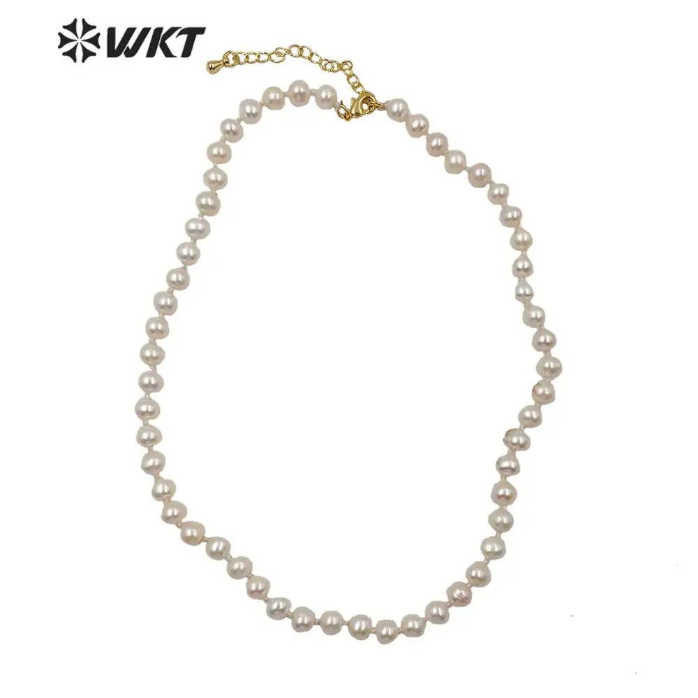 WT-JN112 Wholesale Natural Freshwater White Pearl Necklace 14 Inch With Extension Chain Lady Round Shape Elegant Style Jewelry