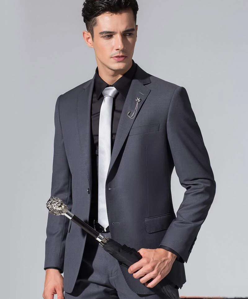 Hot Sale Gentlemen Slim Fit Grey 2 Piece  Wedding Tuexdos Formal Prom Suit  Party Blazer (Jacket+Pants) Streetwear  Custom Made