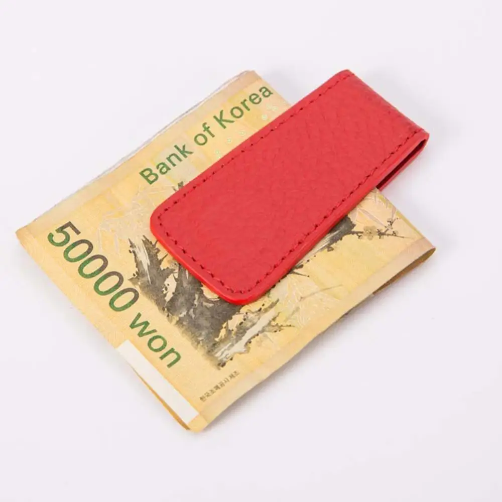 Unisex Men's Fashion Genuine Leather Magnetic Money Clip Slim Mini Bills Holder Wallet