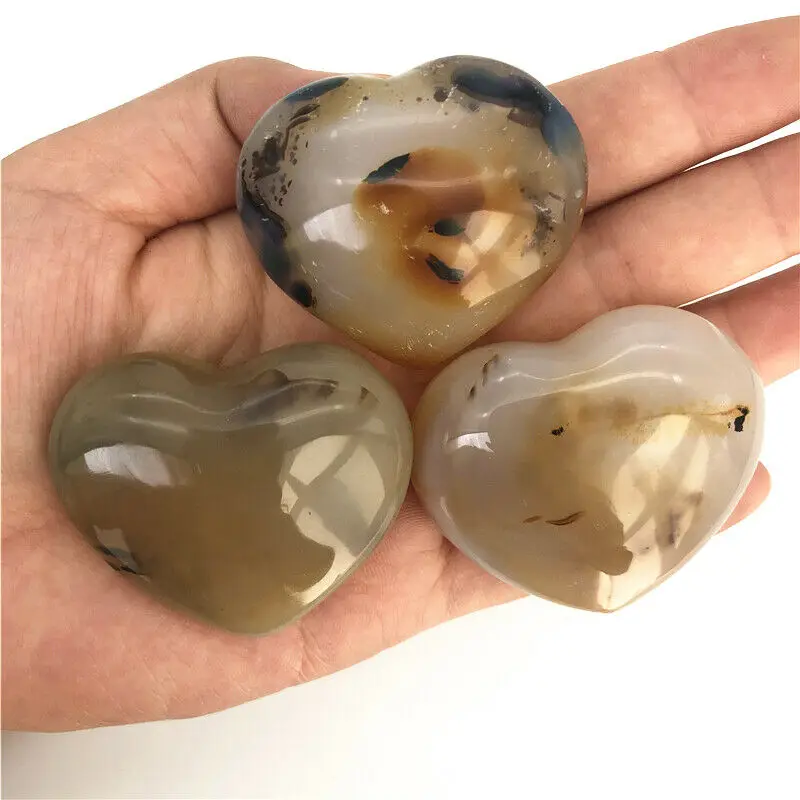 Wholesale 1PC Natural Dendritic Agate Heart Shaped Polished Crystal Healing Heart Stones Gifts Natural Quartz Crystals