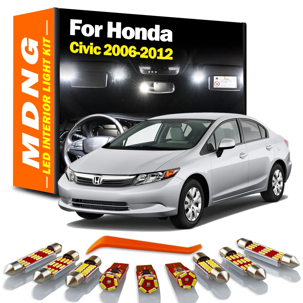 MDNG-Canbus Car Interior Kit de Luz LED, Honda Civic Dome Mapa Tronco lâmpada de matrícula, 2006, 2007, 2008, 2009, 2010, 2011, 2012, 8pcs