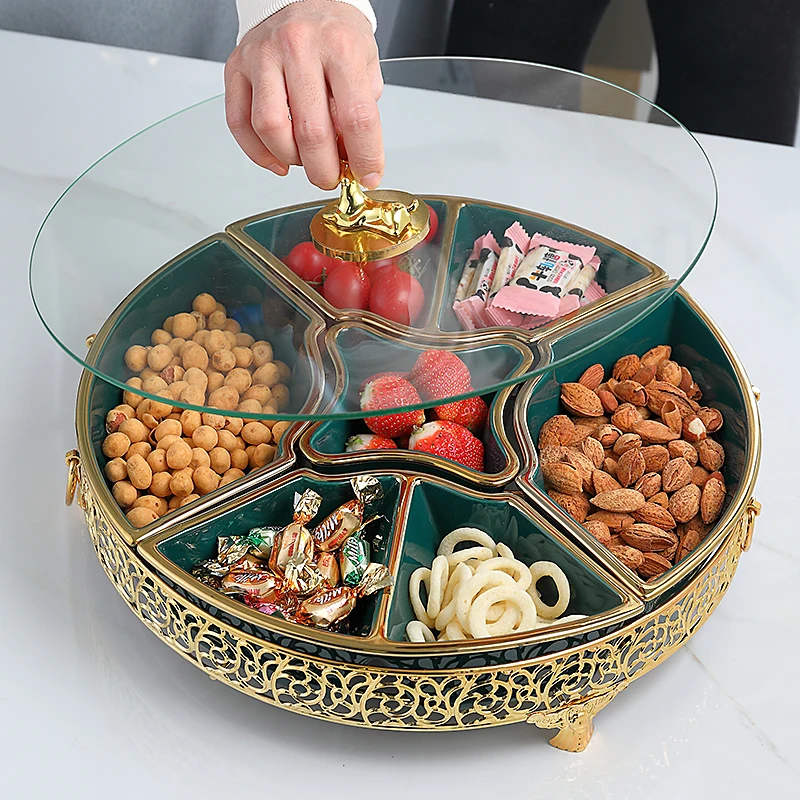 Luxury  Creative Gold Deer Ceramic Dry Fruit Snack Plates Candy Box Fruit Platter Modern Coffee Table Collection Box Gift