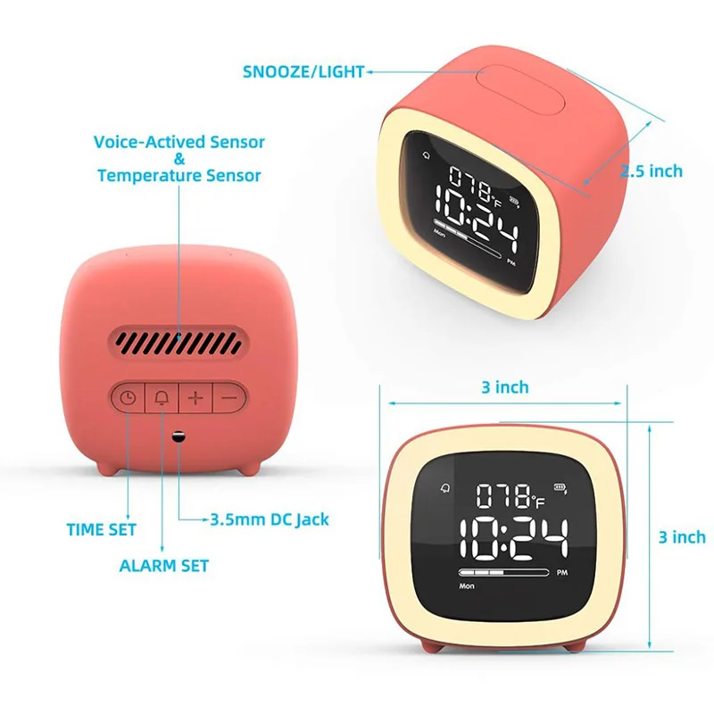 Youpin Cut Digital Alarm Clock Cartoon Night Light Bedside Desk Alarm Clock Rechargeable Battery Christmas Gift For Kids Child