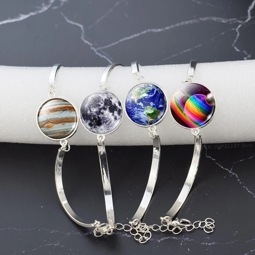 Fashion Bracelet Earth Planet Moon Sun Bangle Glass Cabochon Jewelry Solar System Bracelets Souvenir Women Gifts