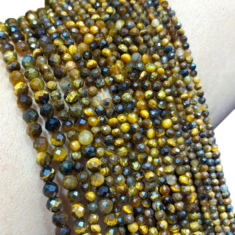 Fine 100% Natural Stone Tiger Eye Faceted Gemstone Round Spacer Beads For Jewelry Making  DIY Bracelet Necklace 2/3/4MM