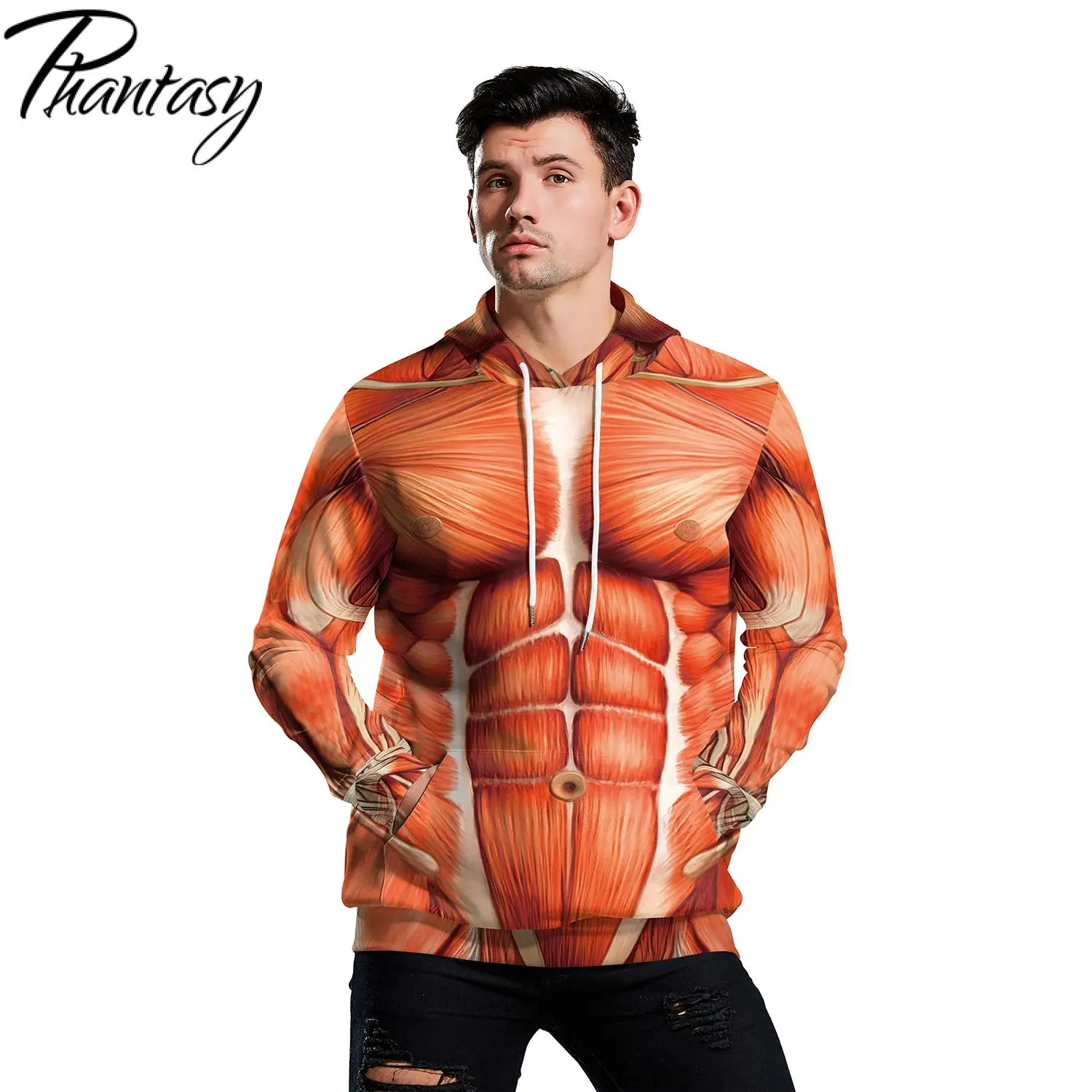 Phantasy Japanese Anime Hoodies Unisex Superhero Muscle Print Pullover Cosplay Costume Hooded Streetwear Loose Sweatshirt Jacket