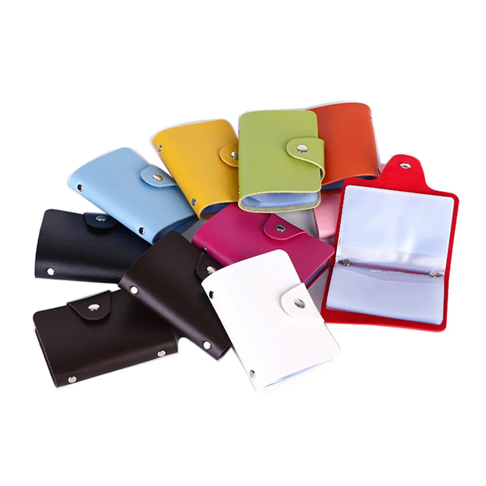 1pc PU Function 24 Bits Credit Card Holder Solid Color Card Case Business ID Card Organizer Portable Men Women Wallets Supplies
