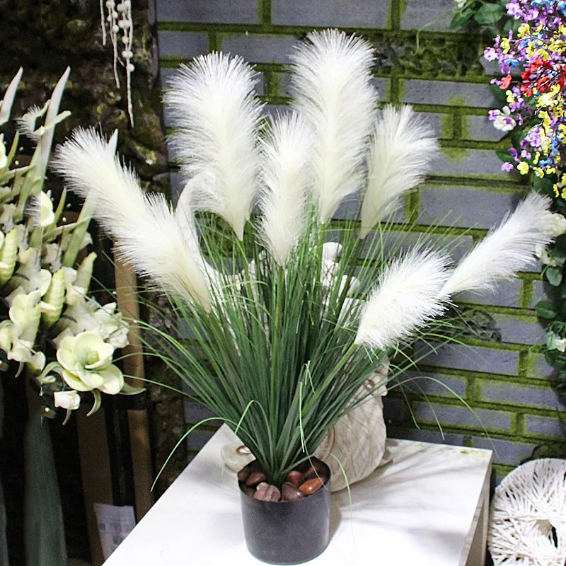 90cm 5 Heads Wedding Plants Large Artificial Reed Tree Fake Onion Grass Silk Bulrush Plant Paper Leaves For Home Wedding Decor