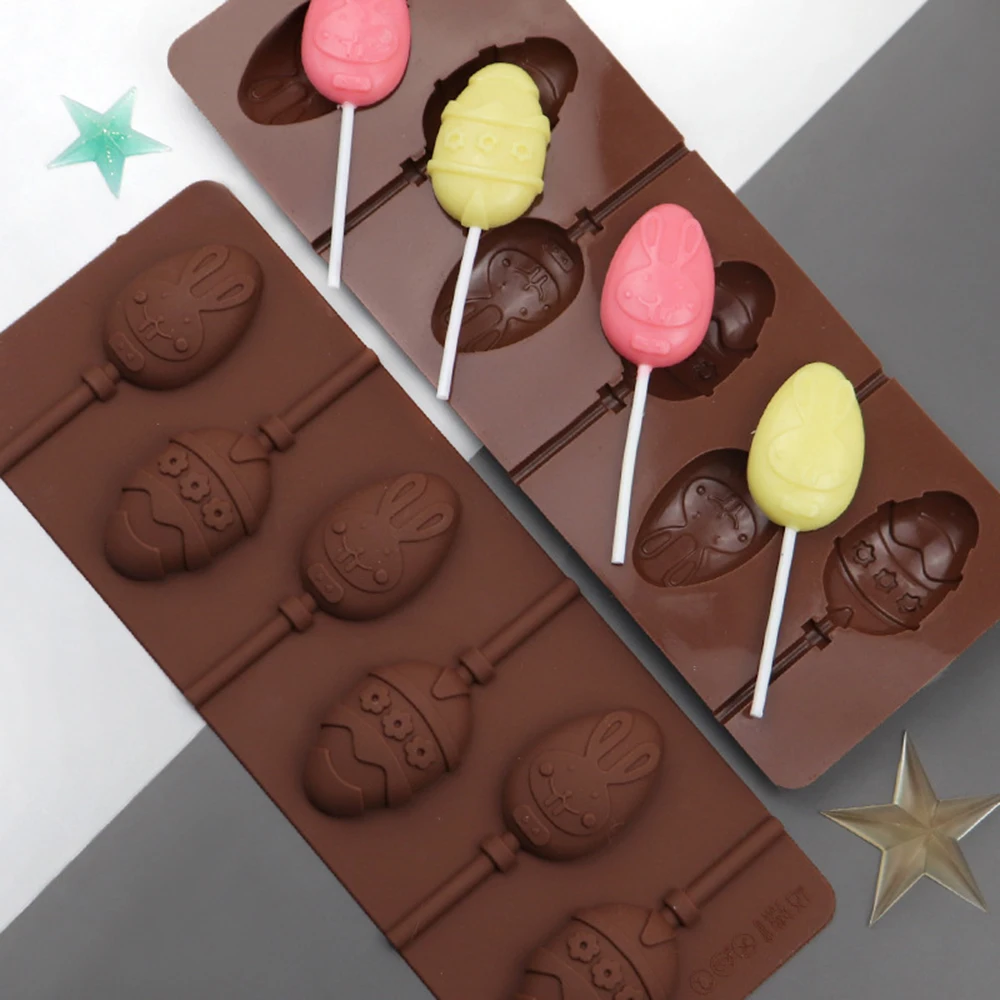 New 6 Cavity Easter Egg Rabbit Lollipop Silicone Mold Chewing Gum Marzipan Fudge Cake Chocolate Marzipan DIY Cooking Tools