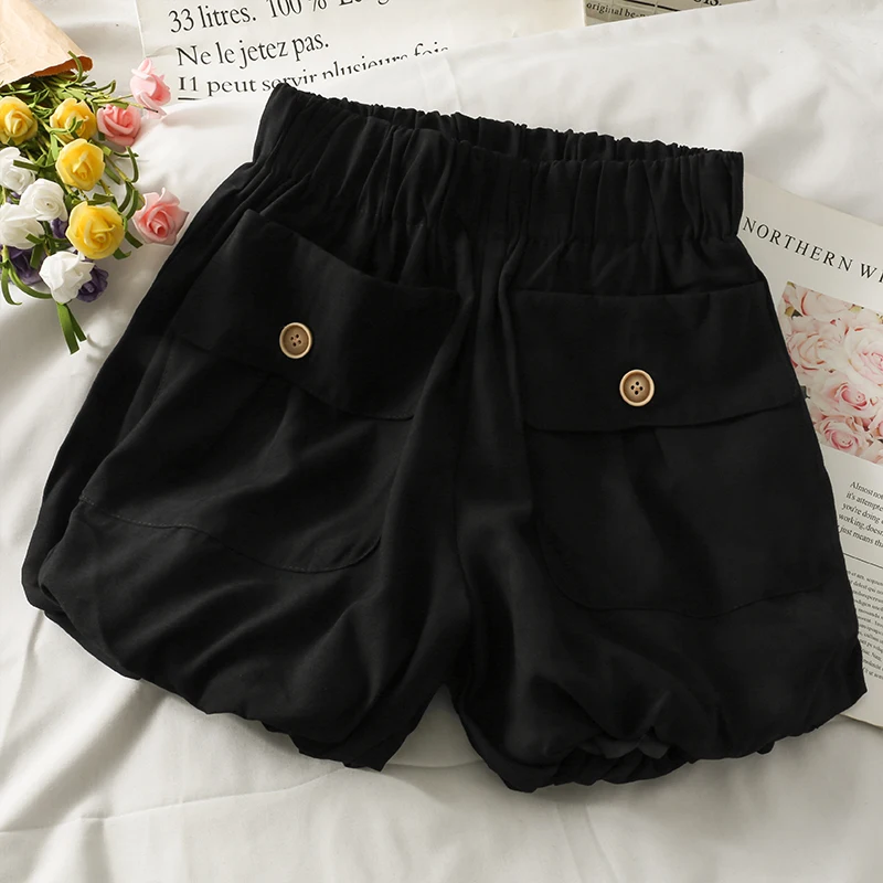 KUSAHIKI Summer Causal Woman Shorts 2023 New coreano Stretch vita alta Bottoms tasche solide Hot Short femimos 6 k133