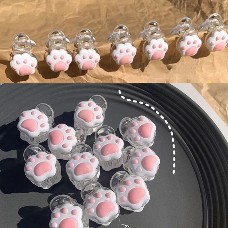 Lovely Cat Paw Hair Claw Clips Small Barrettes Resin Bangs Hair Clips Non-Slip Mini Hair Side Clips Fashion Props