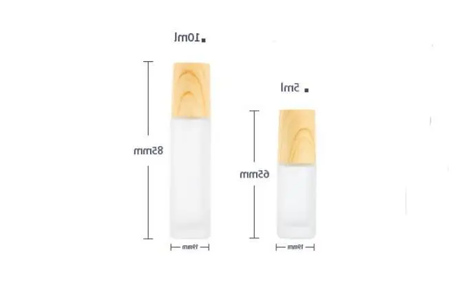 Frosted Clear Glass Roller Bottles Containers With Metal Roller Ball And Wood Grain Plastic Cap For Essential Oil Perfume