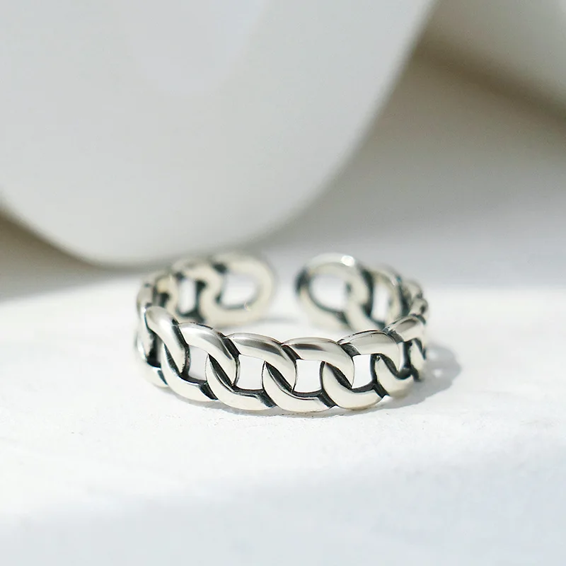 BOTOHO 100% 925 Sterling Silver Ring Punk Ring Cycle Chain Finger Rings for Men Fine Jewelry Resizable Couple Ring Men Jewelry