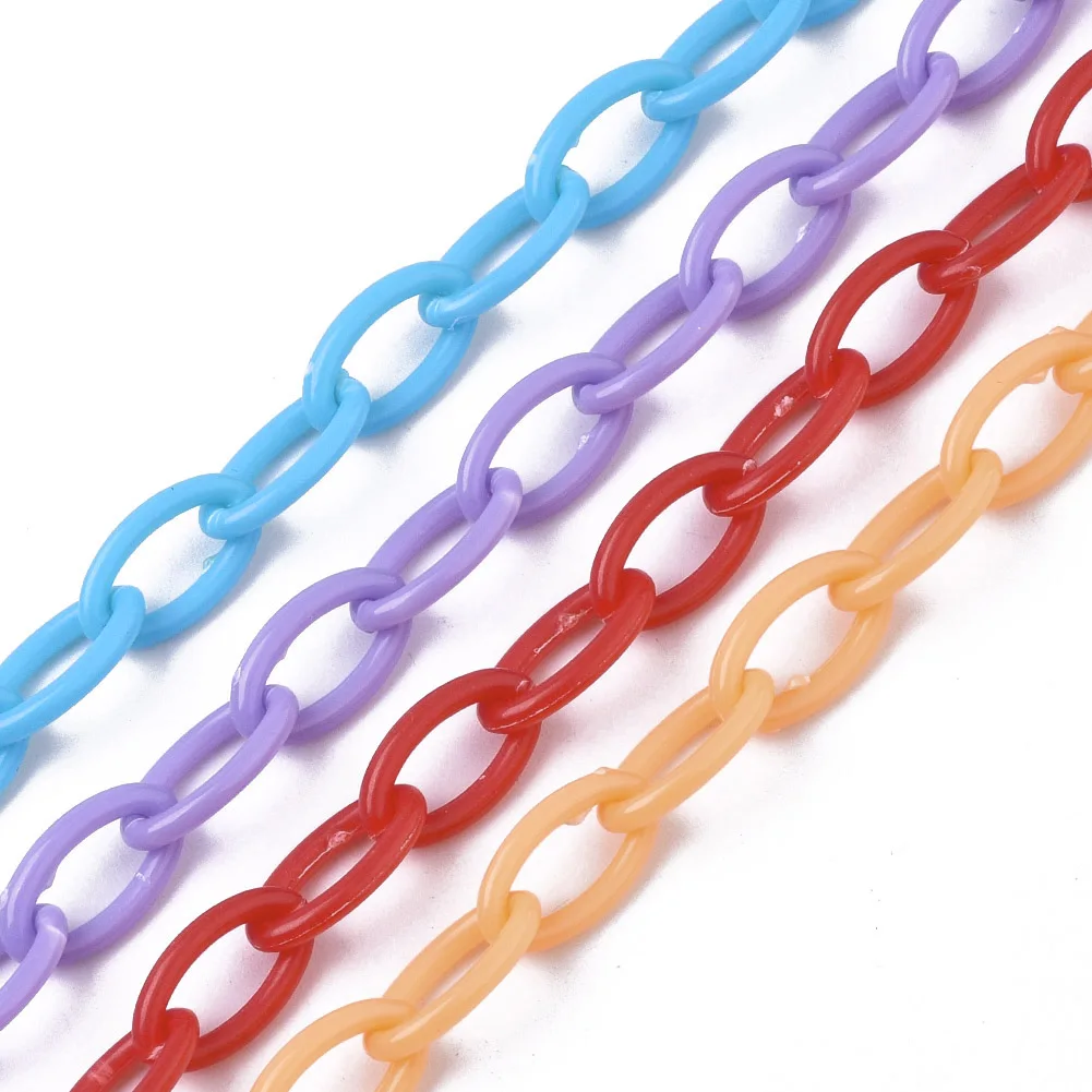 10 Strands Opaque Acrylic Cable Link Chains For Necklace Bracelet Jewelry Making Colorful Plastic Chain