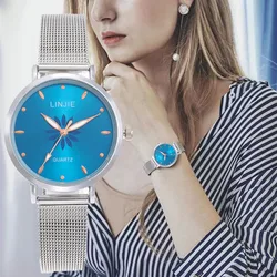 Silver Women 2024 Fashion Watches Minimalist Flowers Ladies Wristwatches Simple Stainless Steel Mesh Strap Woman Quartz Clock