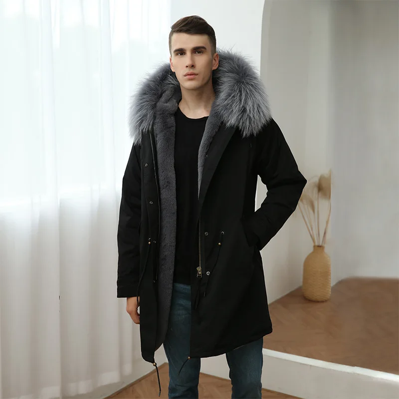 

Pie overcome 2021 winter fur medium and long coat removable inner coat male Rex Rabbit Fur large couple coat