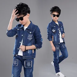 Jean Spring Autumn Children's Clothes Set Baby Boys Coat + Pants 2pcs/Set Kids Teenage Gift Formal Boy Clothing High Quality