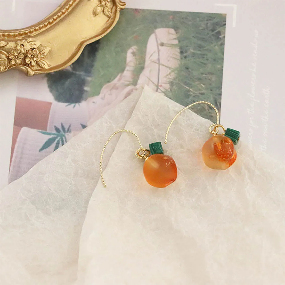 Pink Peach Earrings Trendy Cute Sweet Glaze Orange Women Party Jewelry Korean Fashion Crystal Fruit Dangle Earring Birthday Gift