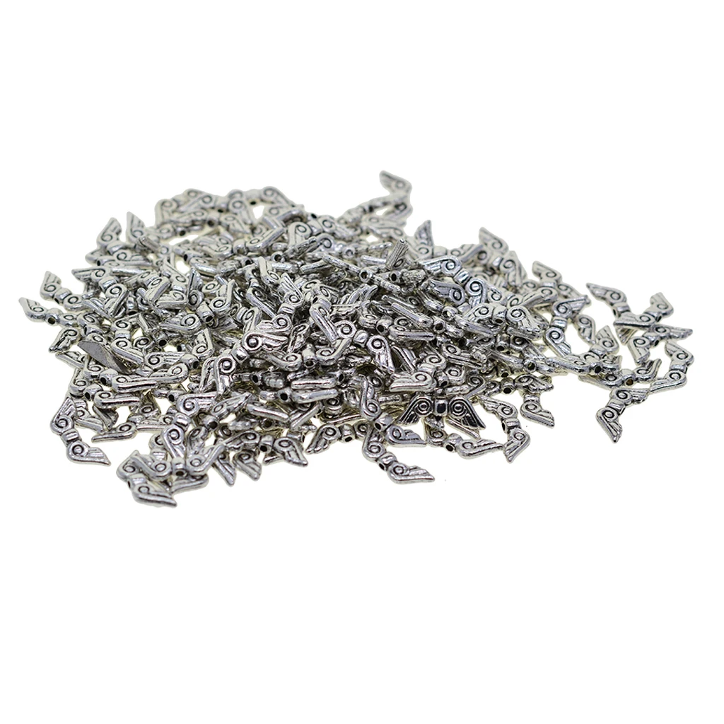 200 Pieces Tibetan Silver Angel Wing Charm Spacer Beads Charms Metal Beads DIY Jewelry Pendant Accessories Making Wholesale