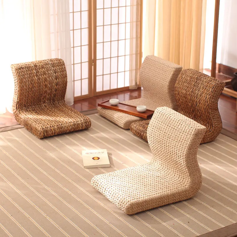 Handmade Japanese Floor Legless Chair Sitting Room Furniture Asian Traditional Tatami Zaisu Backrest Chair for Balcony Bay