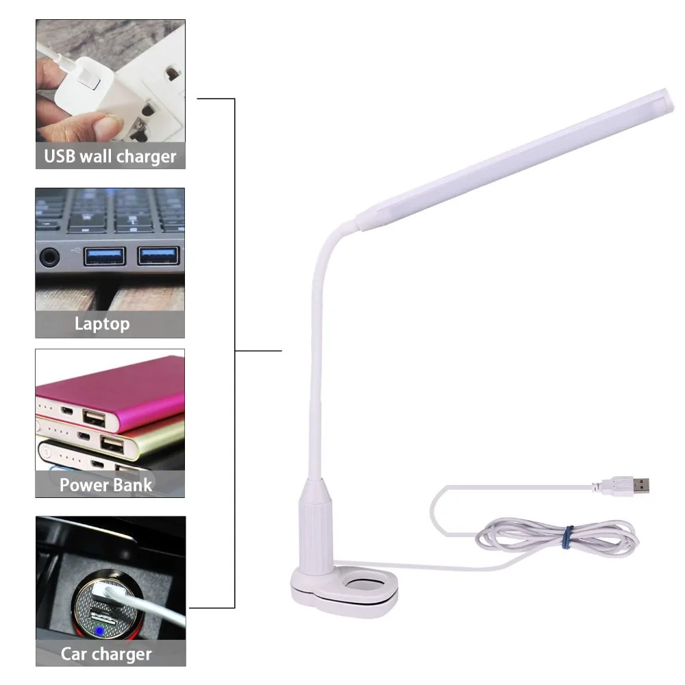 5W USB Eye Protect Clamp Clip Light Led Table Lamp Clip Desk lamp Modern Study Lamp Dimmable Bendable Touch Sensor Control Light