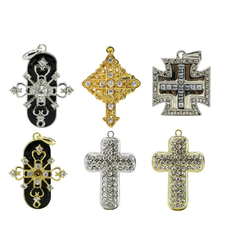 Metal Cross USB Flash Drive,Real Capacity 8GB 16GB 64GB PenDrive Personalized Gift Pen Drive USB Flash Drive Pendant Crystal