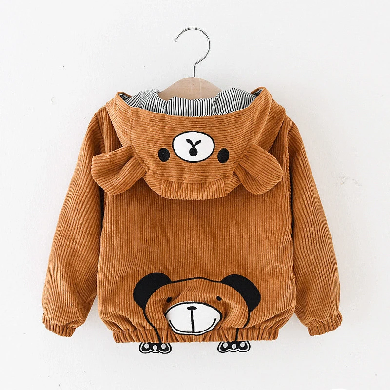 Children's Wear Baby Spring Winter Coat Cute Zipper Shirt Boys Girls Toddler 1-4-5 Years Old Cartoon Hoodie Plus Velvet Jackets