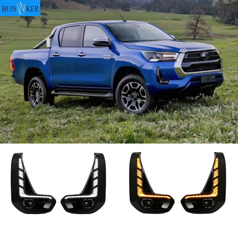 1Set For Toyota Hilux Revo 2020 2021 LED DRL Daytime Running Lights Daylight Fog Lamp Decoration Signal