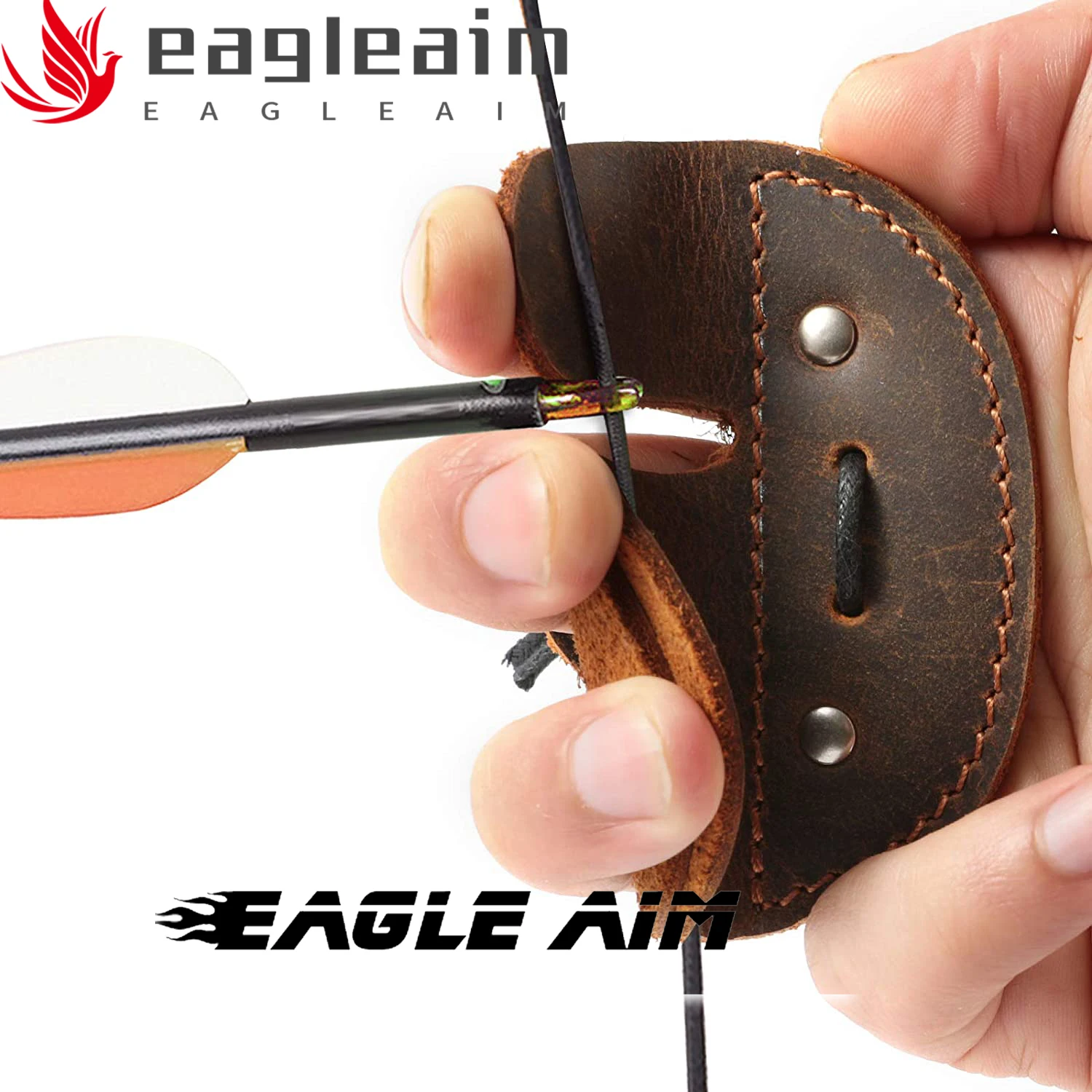 Leather Archery Finger Tab Accessories,Handmade Finger Protect Guard For Shooting Practice Gear& Recurve Bow Arrow,Brown