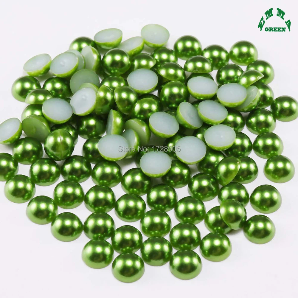 Half Round Pearls for girls Acrylic Pearls 2mm to 14mm Green Flatback Pearl Beads for Nail Art DIY Craft Scrapbook Decoration