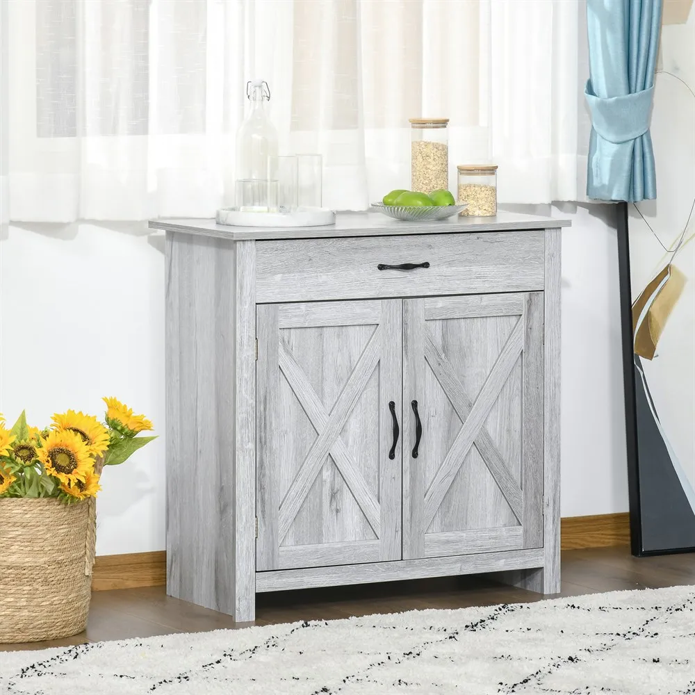 HOMCOM Aparador de Cocina con 1 Cajón y 2 Puertas 80x39,7x80 cm Gris