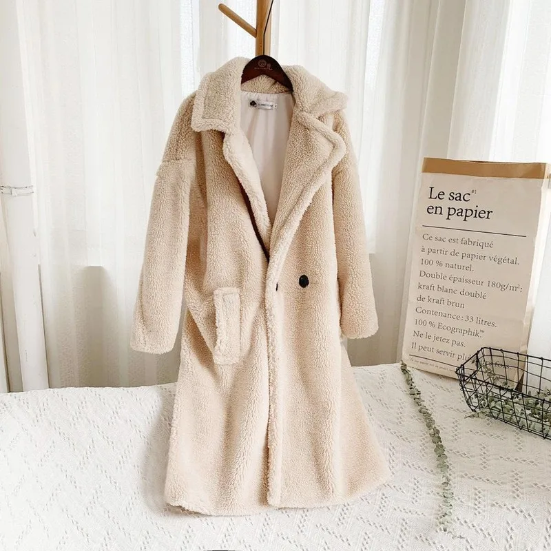 Women Teddy Bear Jacket Faux Fur Coat Winter Loose Solid Medium Long Windbreaker Lamb Coat Casaco Inverno Feminino