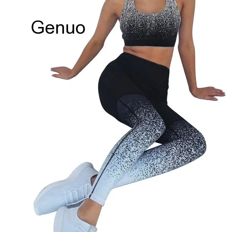 Mallas deportivas ajustadas con estampado degradado para mujer, Leggings sexys de realce, Tops cortos sin mangas, conjuntos de pantalones, ropa de gimnasio