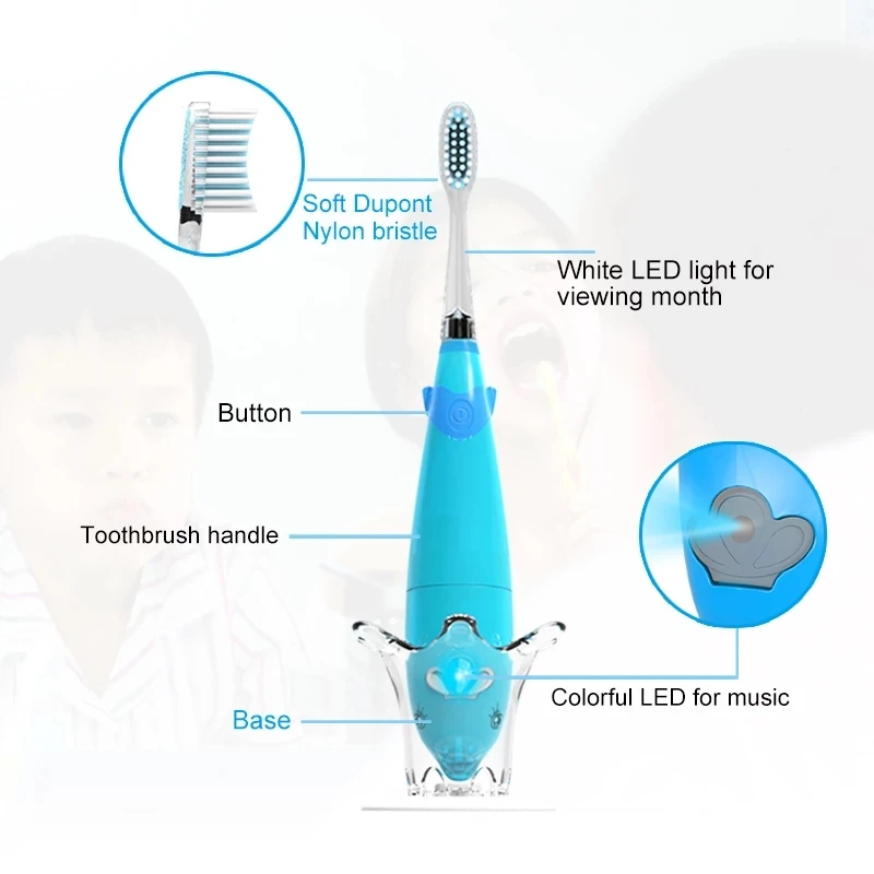 SEAGO Electric Toothbrush for Children Sonic Toothbrush Kids Musical Dolphin Shape LED Light 2 Minutes Remind Teeth Brush EK7