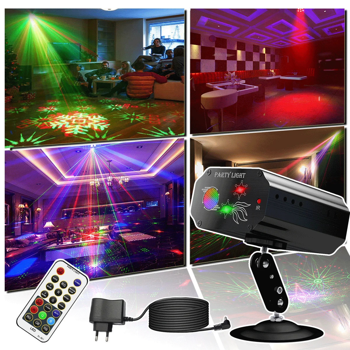 

16 Pattern LED Party Light RGB Stage Laser Projector Mini Sound Activated Decoration Effect With Remote Control For Home Bar KTV