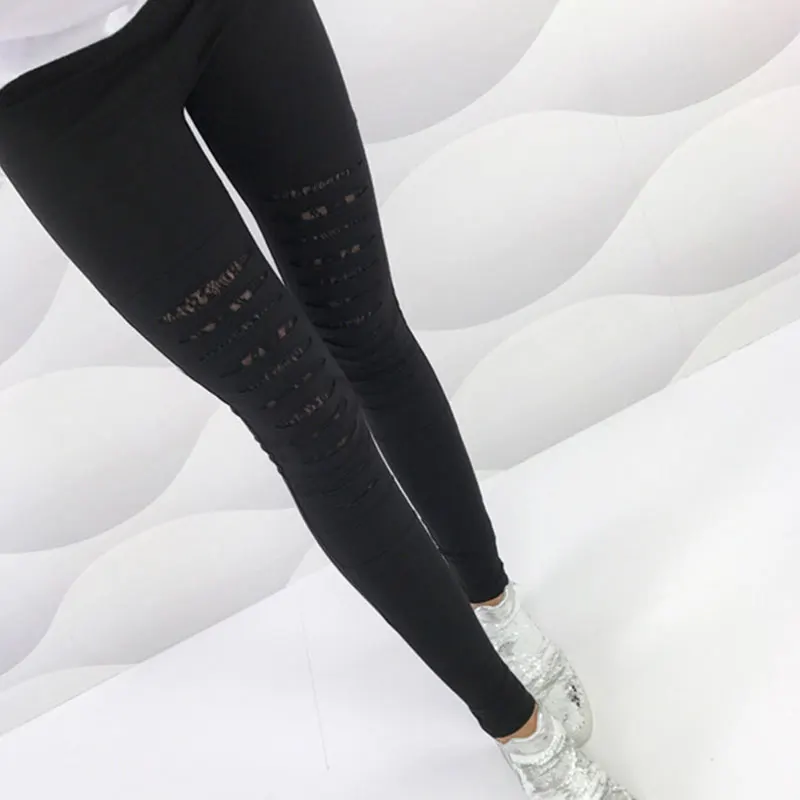 Women Torn Ripped Hole Ankle Length Pants 2023 Fashion Style Summer Sexy Lace Leggings Plus Size Pencil Trousers Leggings Black