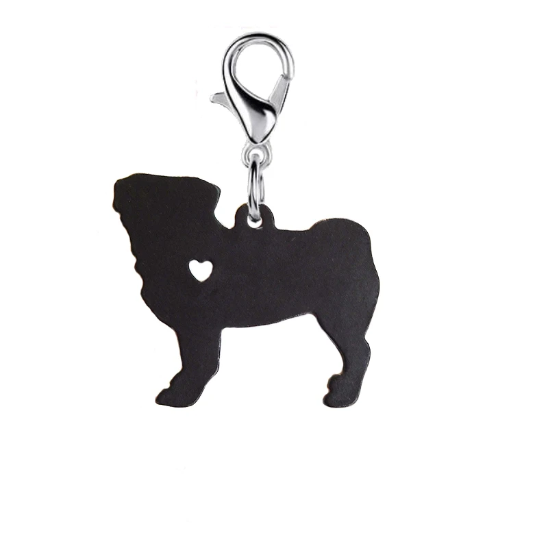 Pug Black dog Key chain with 11mm  plating lobster clasp drawing effect fashion jewelry Keychains accessories for women