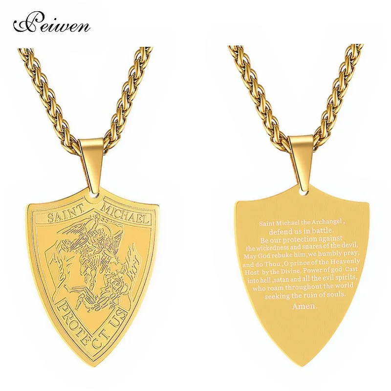 

Ожерелье с подвеской в виде Святого Михаила, чокер из нержавеющей стали с ангельскими крыльями, дьявола, персонализированное мужское ожерелье на заказ, религиозная бижутерия