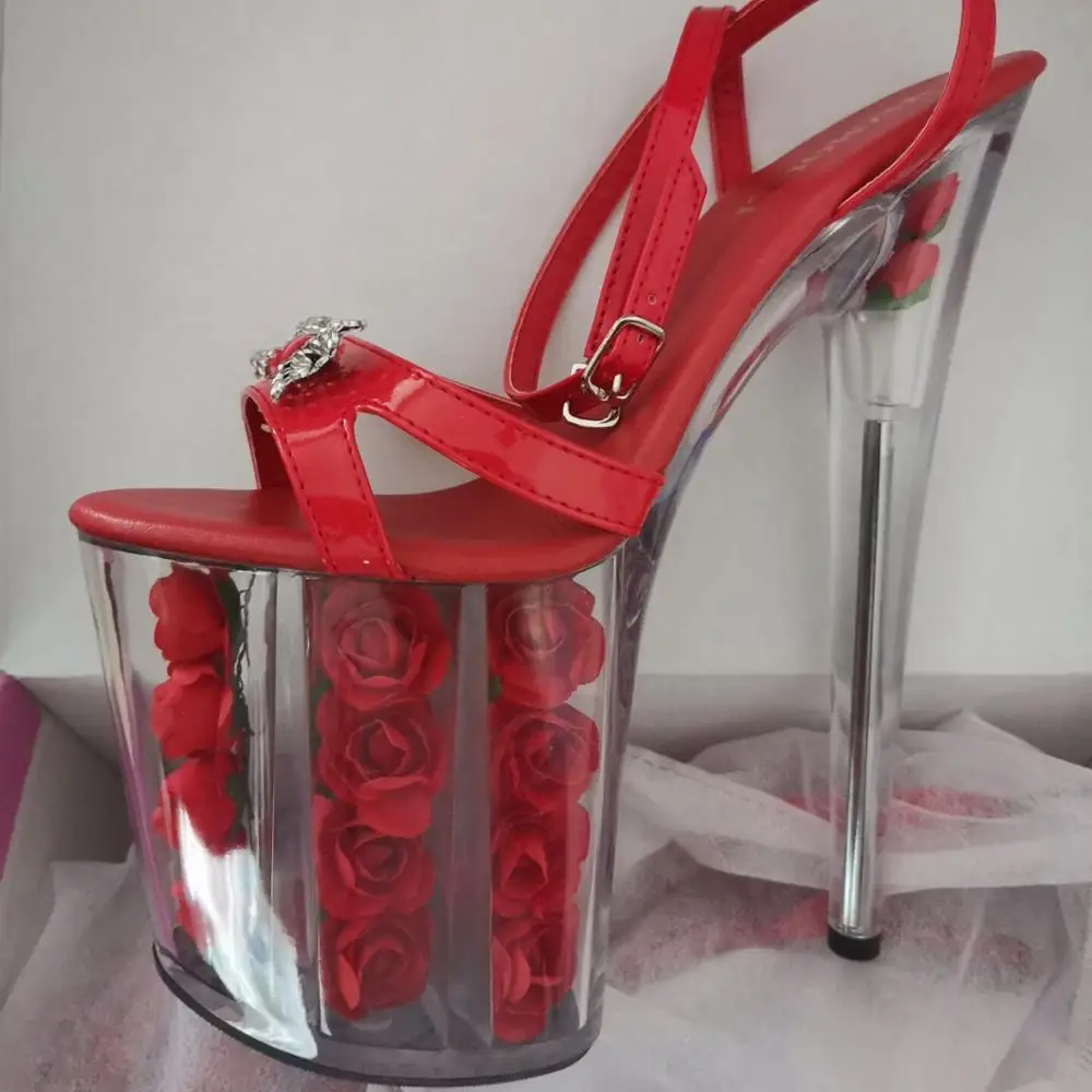 8 pollici di estate peep-toe tacchi, 20 centimetri di strass arco di cristallo rosa deck, sandali del partito di nozze