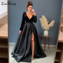 Deep V-neck Split Prom Dresses With Pocket 2022 Formal Long Sleeves Evening Party Gowns For Women Vestidos de noche