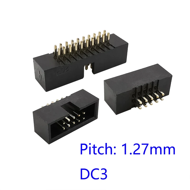 10Pcs DC3 1.27mm Pitch Double Row Male 6/8/10/14/16/20/26/30/40/50Pin Pin Header Connector Straight IDC Box DC3 Headers