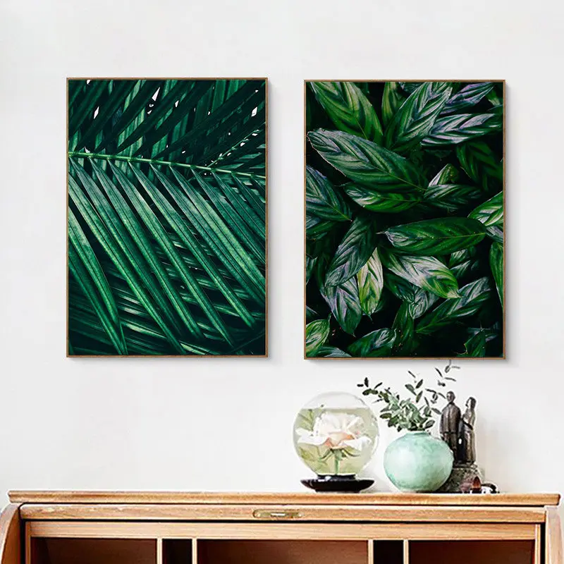 Fresh Plant Nordic Home Decor Canvas Painting Green Leaf Picture Wall Art For Living Room Wall Backdrop Realist Vivid Painting