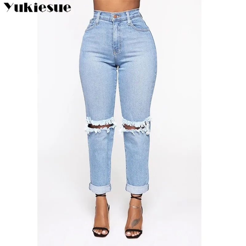 

high waisted jeans woman fashionable woman's jeans for women ripped hole pencil jeans boyfriend jeans women's jeans clothe