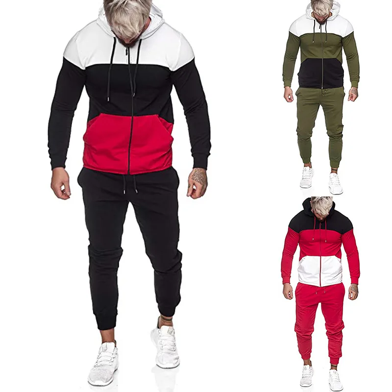 

2020 Tracksuit Men Autumn Men Stitching 2 Piece Set Long Sleeve Shirt and Pants Set Men Workout Clothes Jogging Suit Sportswear