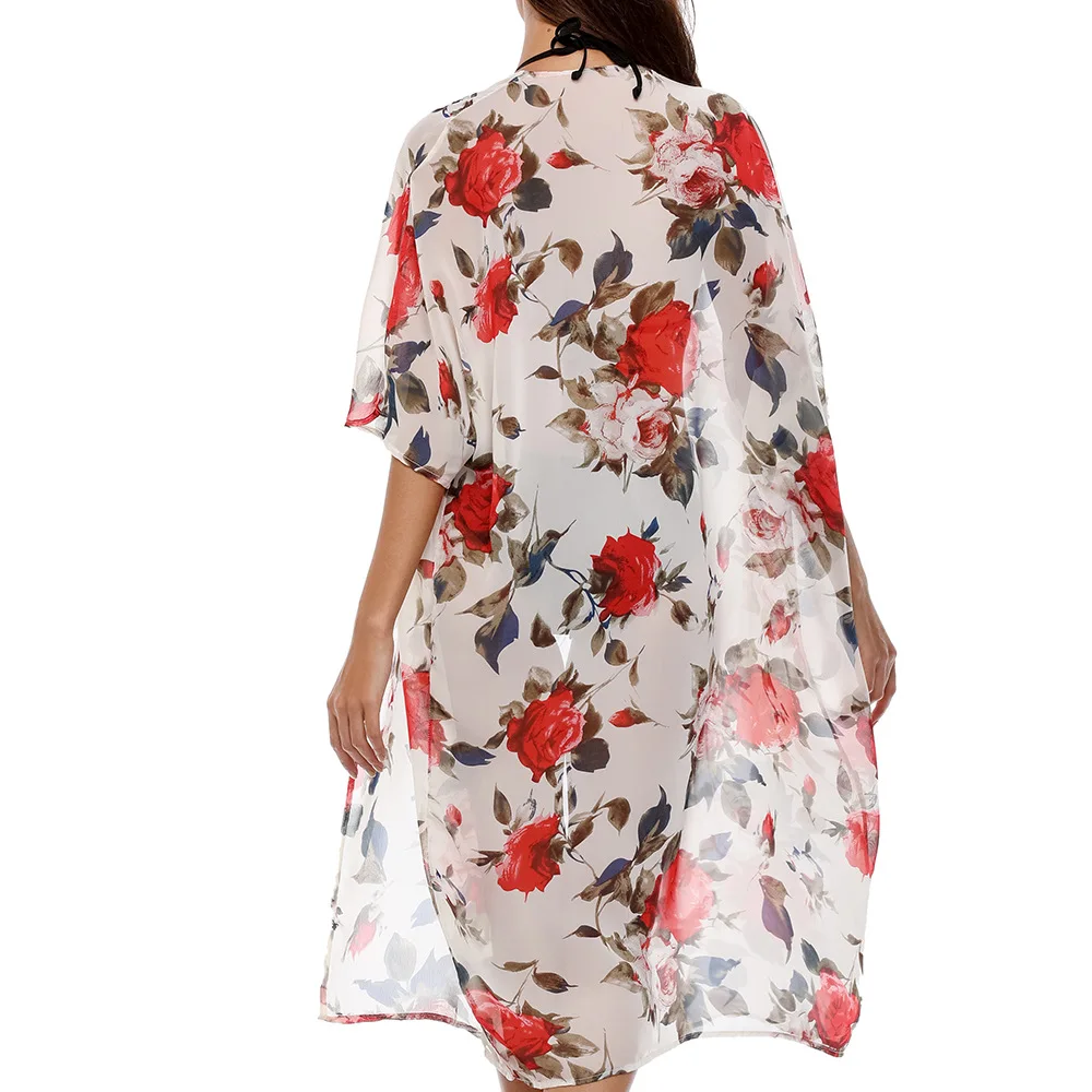 Vestido largo de encaje transparente para mujer, lencería Sexy, Kimono, traje de baño