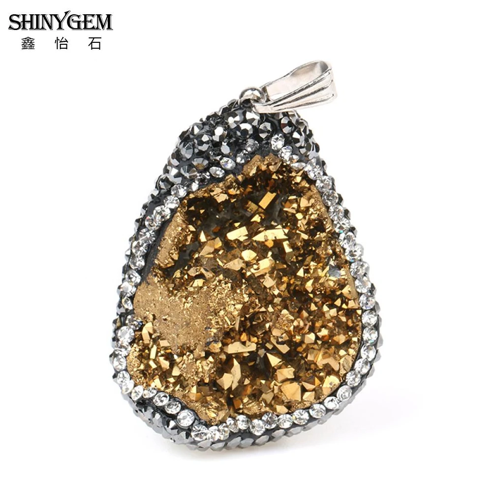 

ShinyGem Random 20-40mm Irregular Natural Sparkly Crystal Druzy Pendants Necklace Inlay Zircon Pendants For DIY Jewelry Making