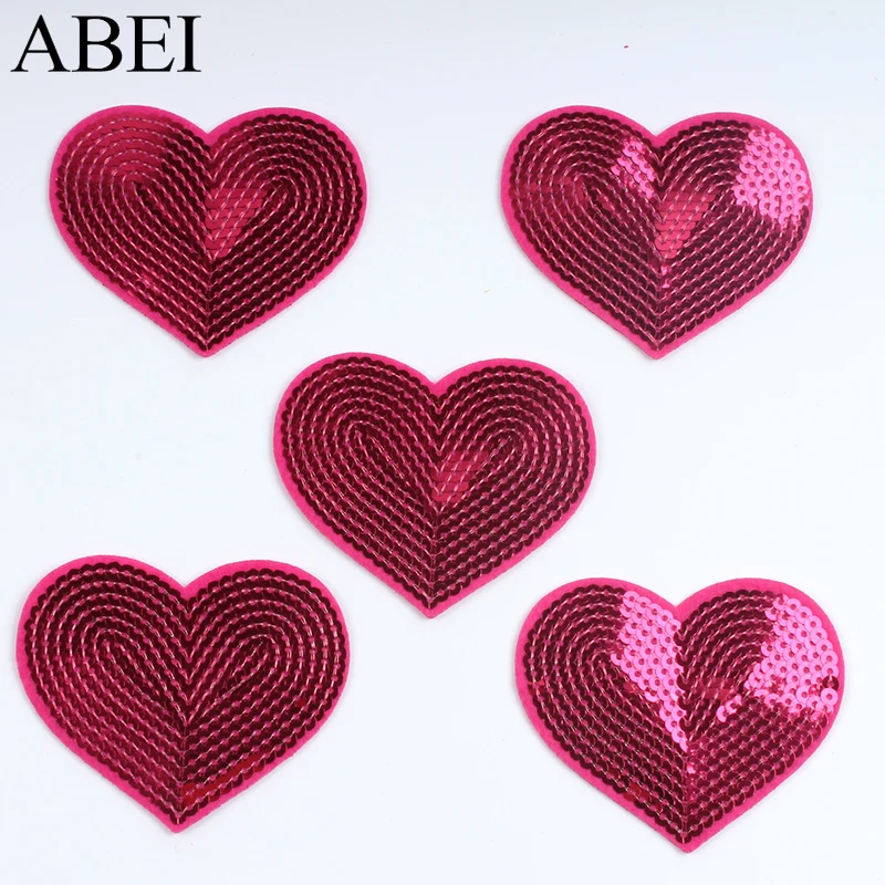 10pcs Rose Sequined Heart Patch DIY Stickers Iron On Patches Sewing Jeans Coats Shoes Hats Sweaters Dress Shirts Badge